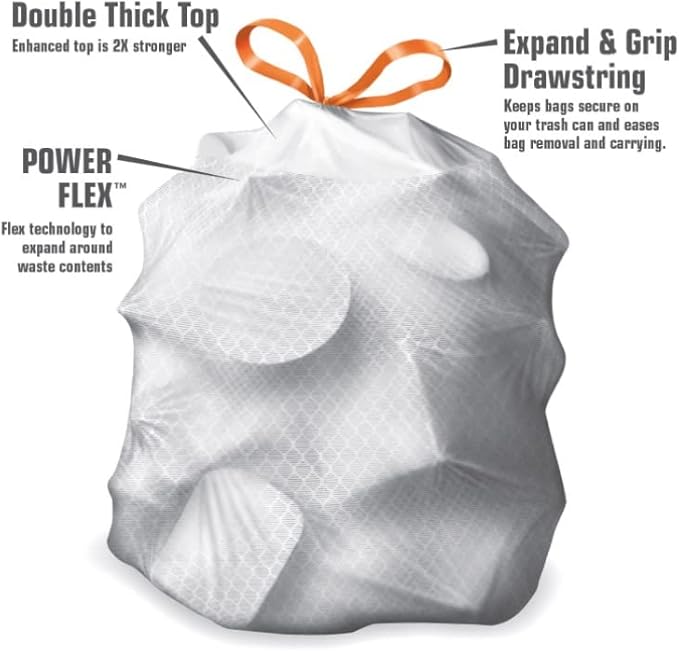 Power Flex Tall Kitchen Drawstring Bags, 200 Count
