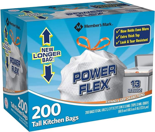 Power Flex Tall Kitchen Drawstring Bags, 200 Count